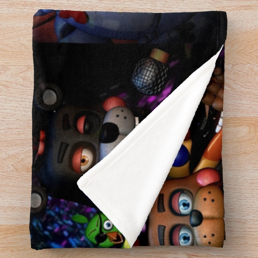 Fnaf Security Breach-inspired plush blanket featuring characters from the game