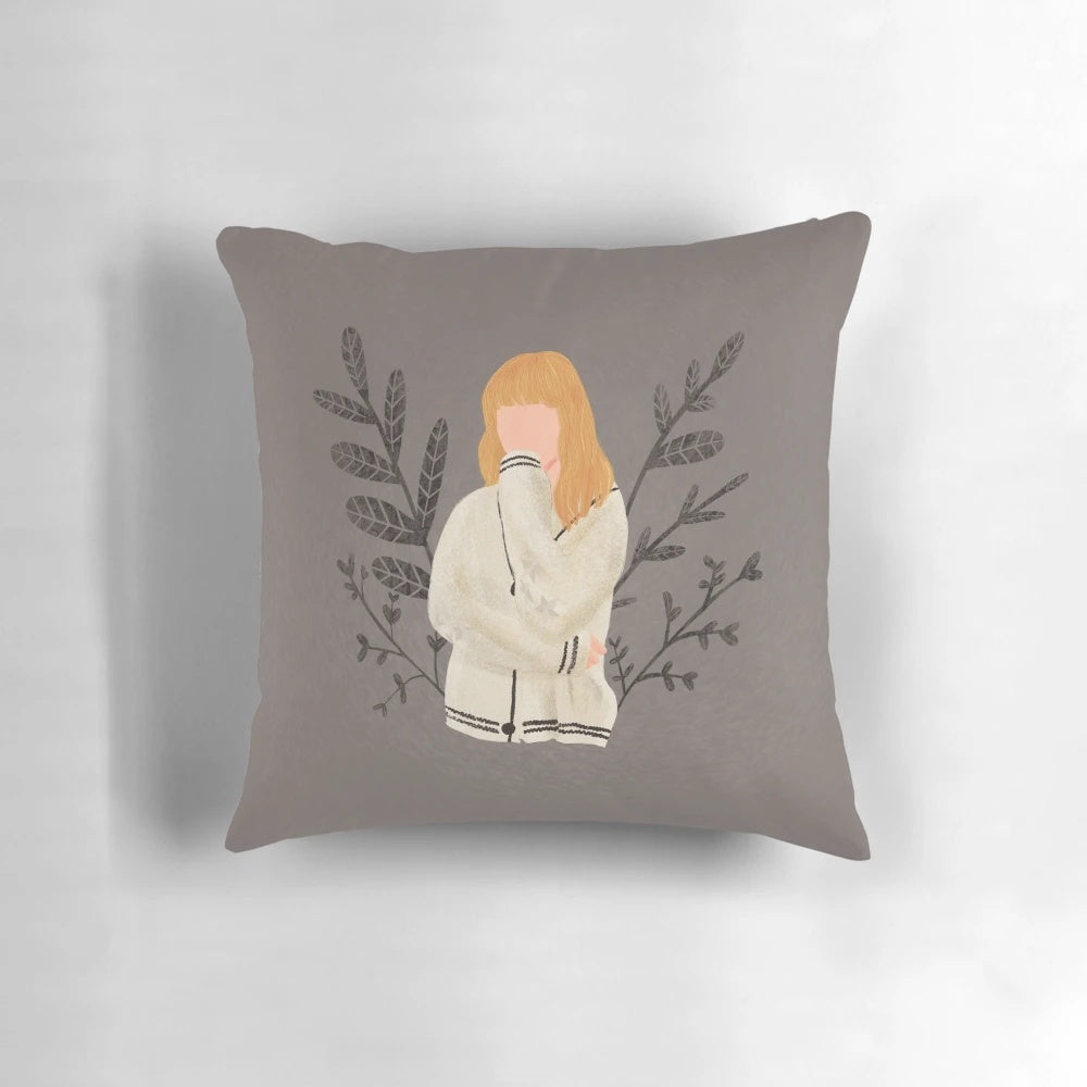 Soft, knitted pillow inspired by Taylor Swift's "Folklore" cardigan design