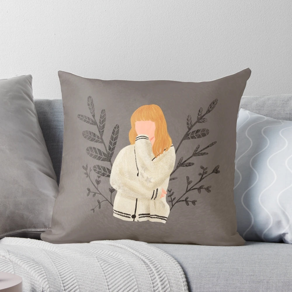 Soft, knitted pillow inspired by Taylor Swift's "Folklore" cardigan design