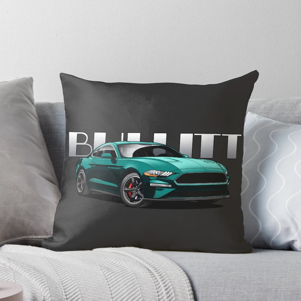 Ford Mustang Bullitt Movie Pillow with Steve McQueen's Iconic Green Car