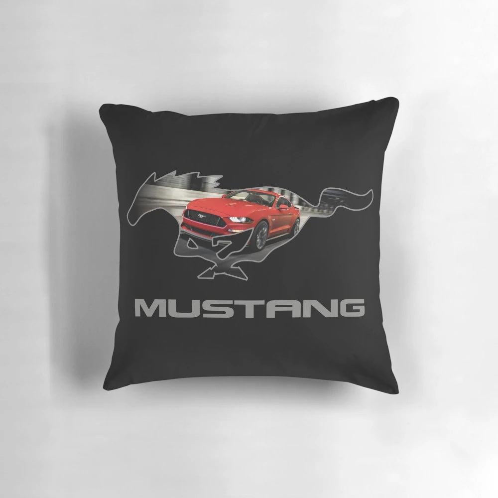 Ford Mustang GT Logo Emblem Design Pillow in Red and Black