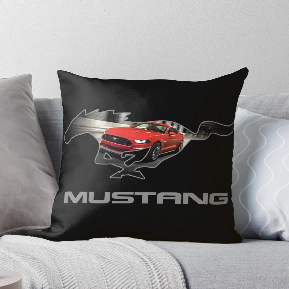 Ford Mustang GT Logo Emblem Design Pillow in Red and Black