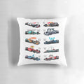A plush, high-quality pillow featuring all the cars and drivers from the 2022 Formula 1 season