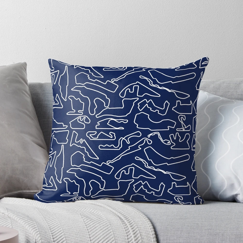 Dark blue throw pillow featuring the 2023 Formula 1 racing circuit tracks