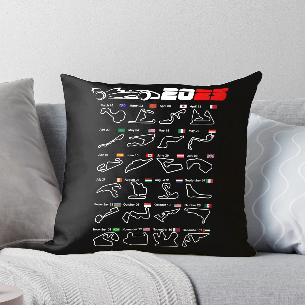 Pillow featuring the circuits of the 2025 Formula 1 season