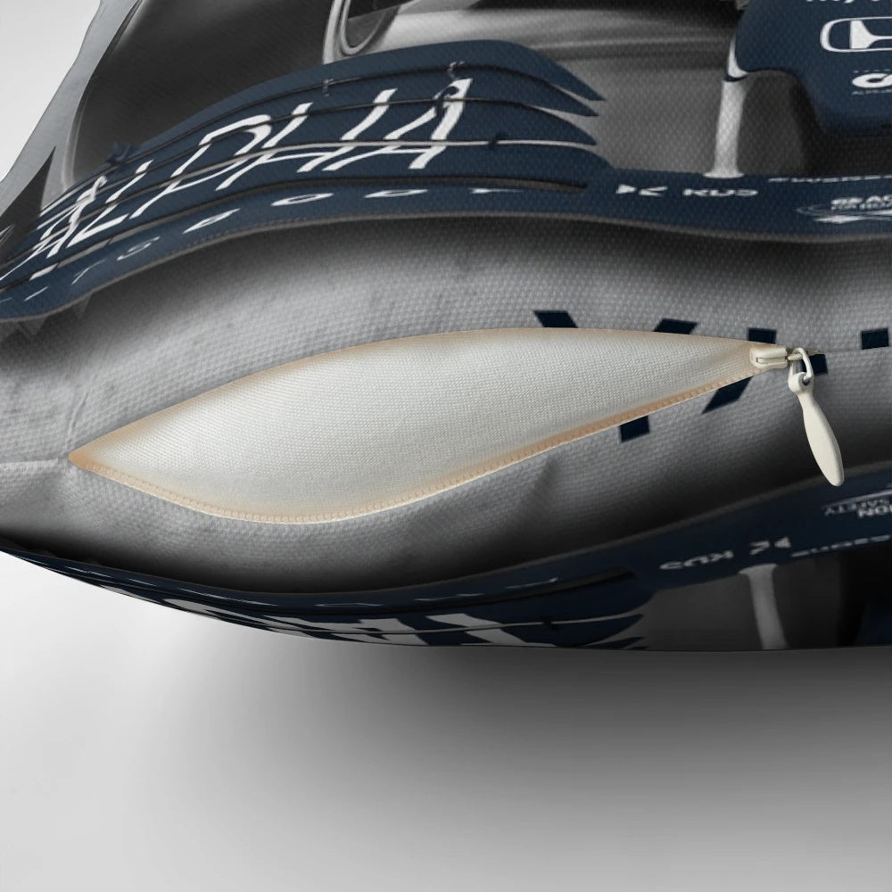 Yuki Tsunoda Formula 1 driver pillow with the AlphaTauri logo and Japanese flag