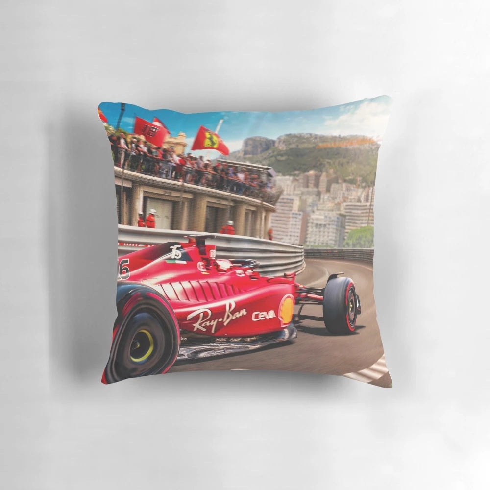 Plush Formula 1 pillow with Charles Leclerc, Ferrari driver