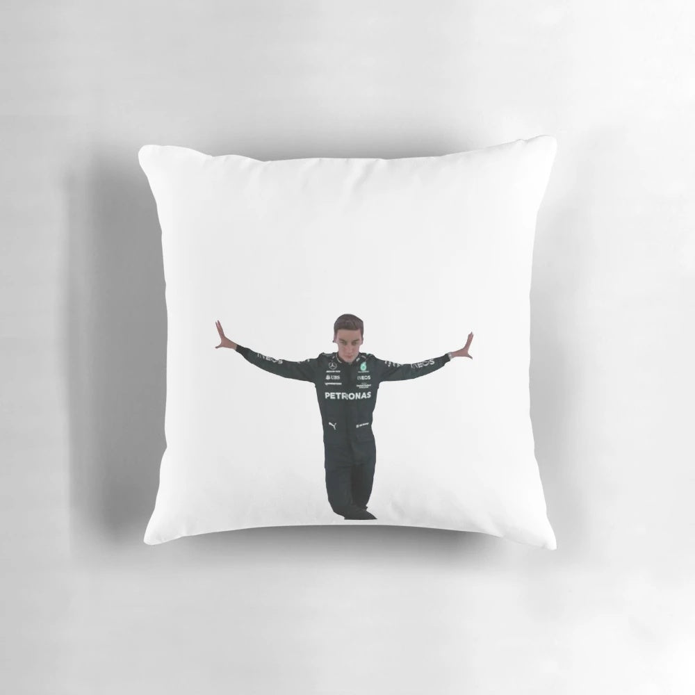 Plush pillow featuring Formula One driver George Russell in his iconic driving pose