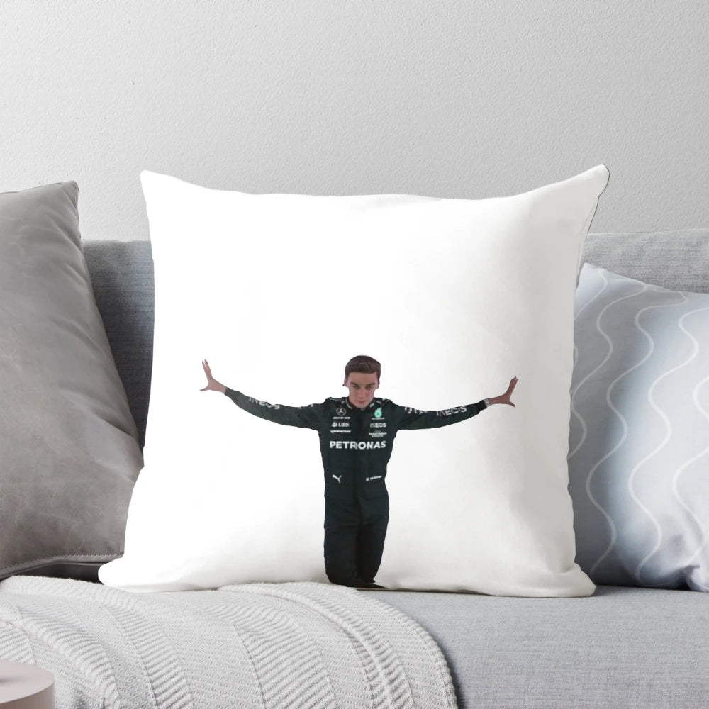 Plush pillow featuring Formula One driver George Russell in his iconic driving pose