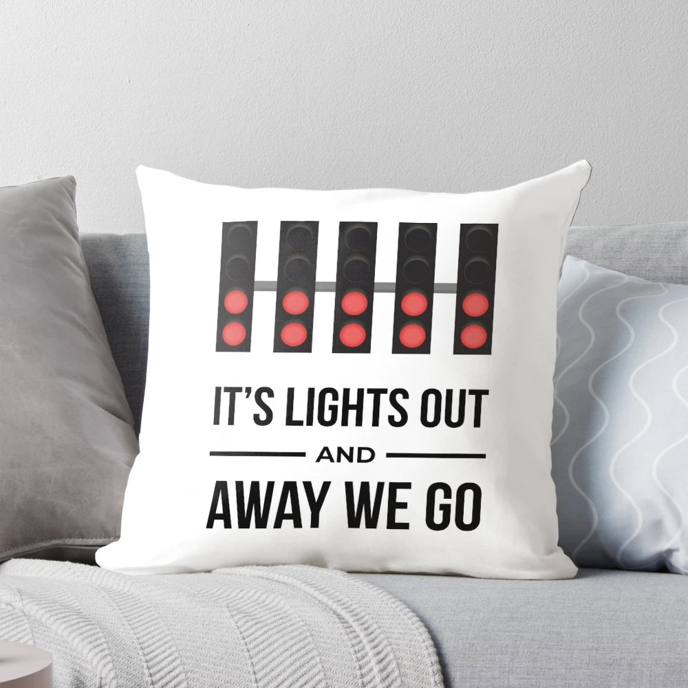 Formula One inspired "Lights Out and Away We Go" decorative throw pillow