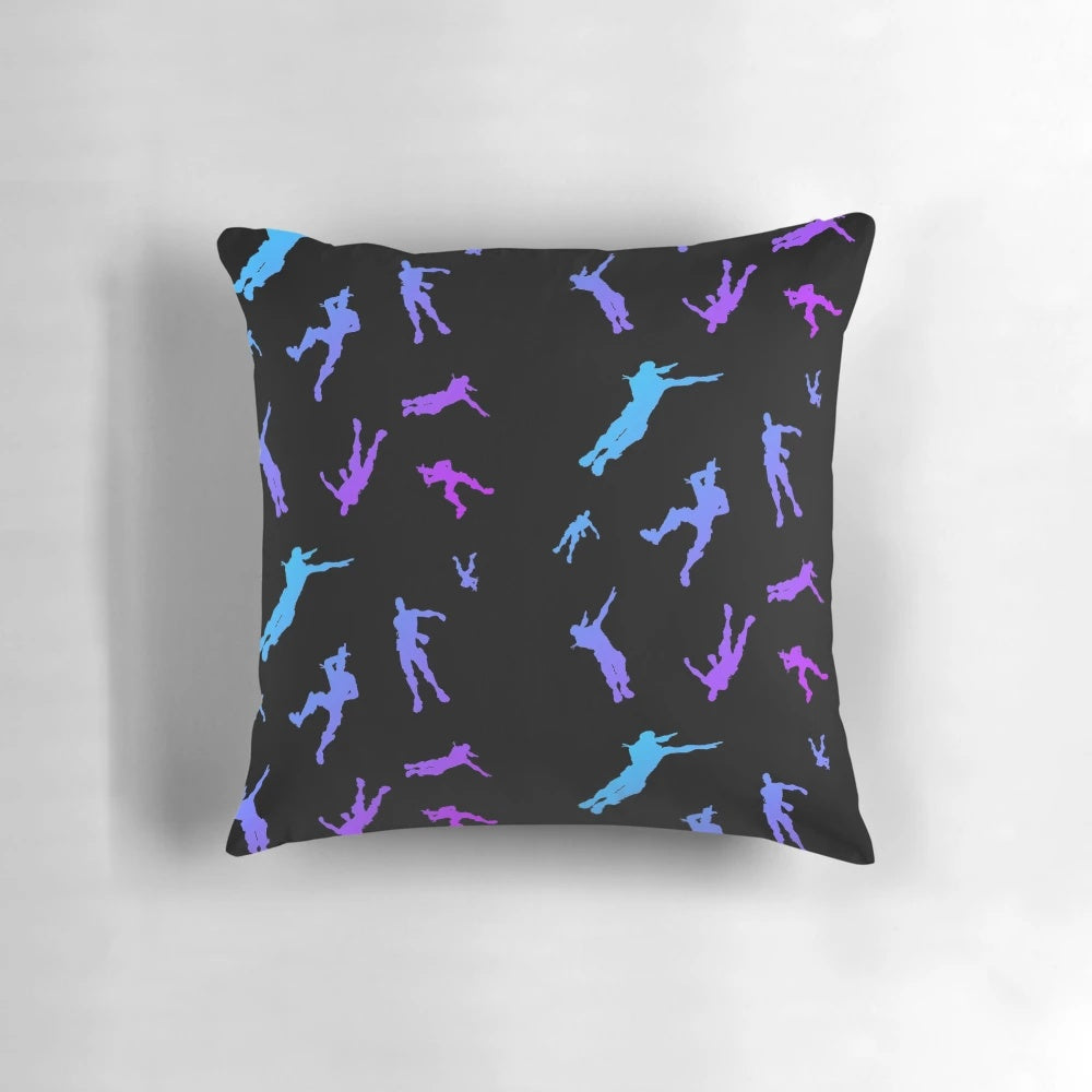 Colorful Fortnite-themed pillow with popular dance emotes like dab, take the L, and floss