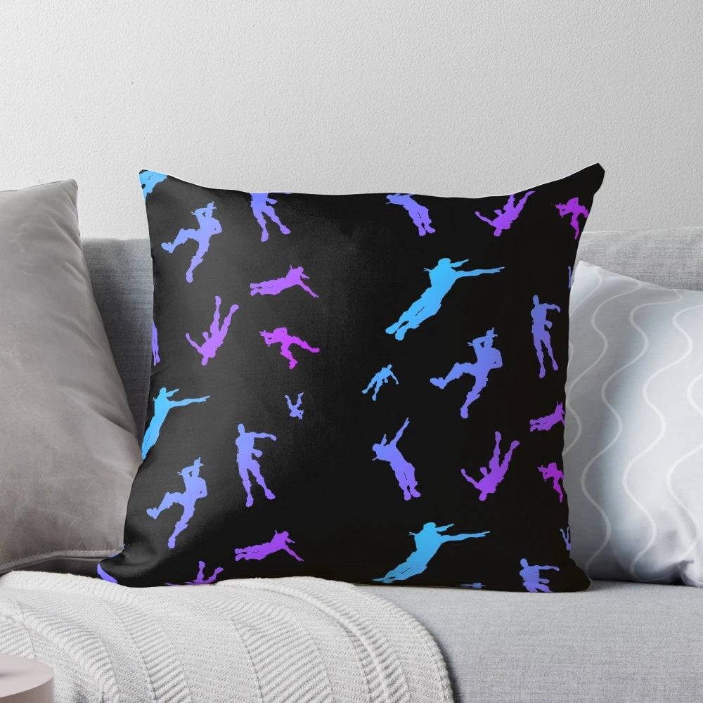 Colorful Fortnite-themed pillow with popular dance emotes like dab, take the L, and floss