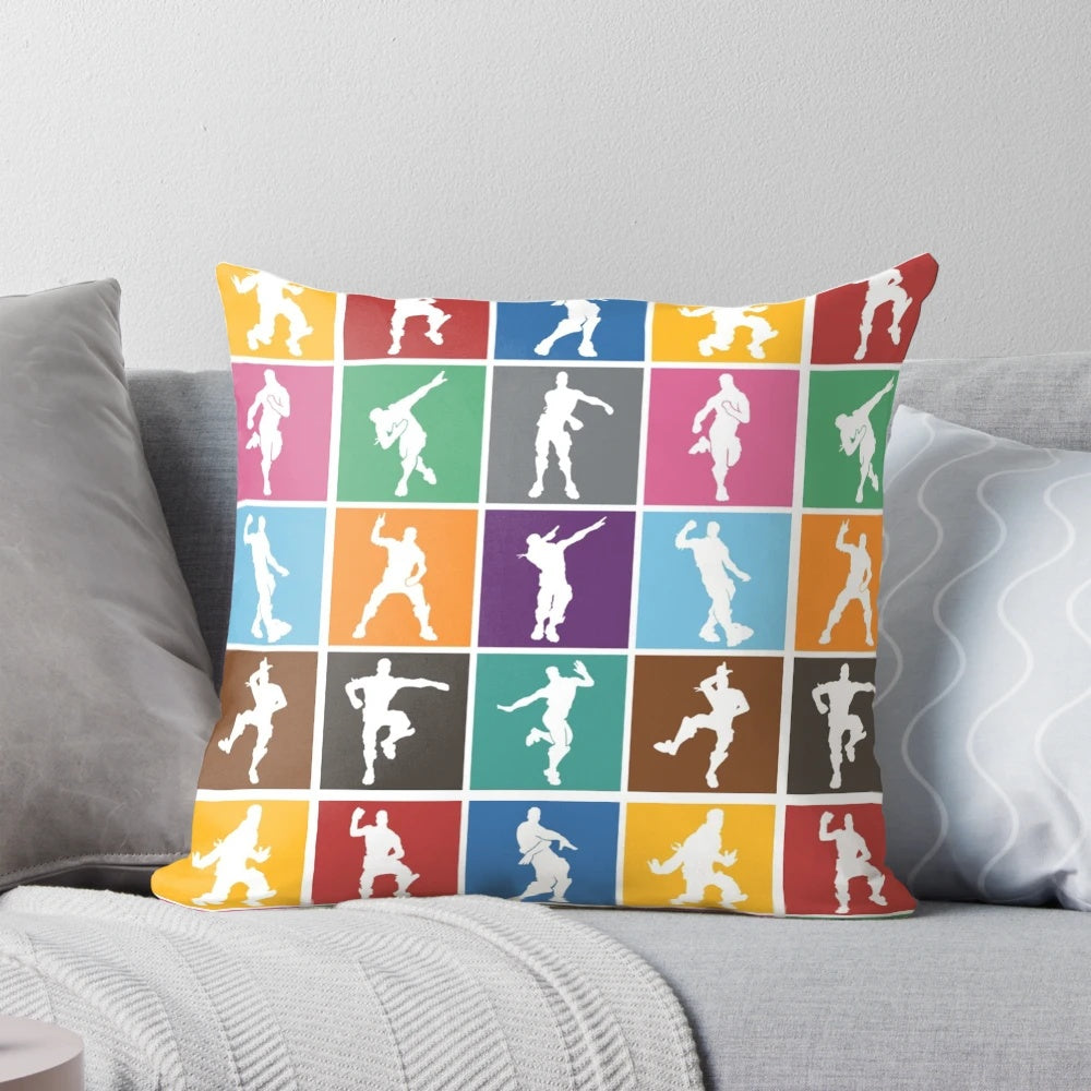 Colorful lattice pattern pillow cover featuring a Fortnite-inspired victory dance design