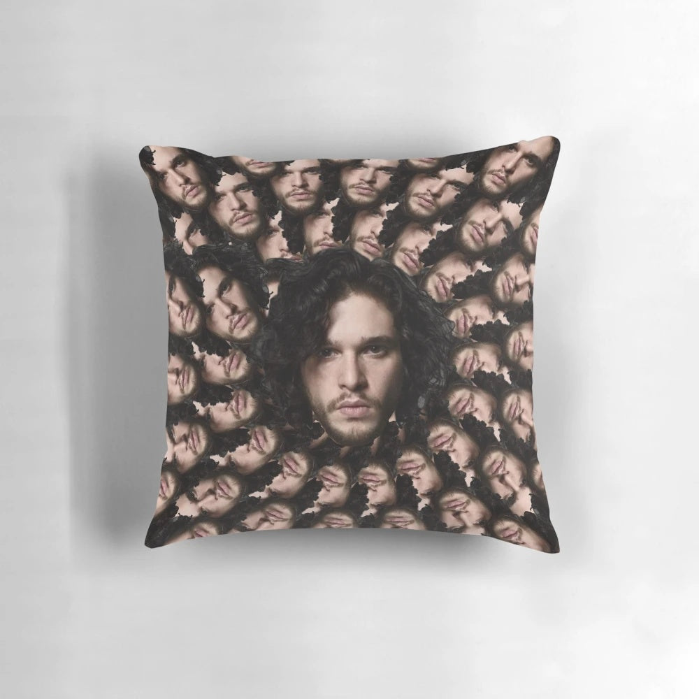 Fractal digital art pillow featuring the face of actor Kit Harington from the TV series Game of Thrones