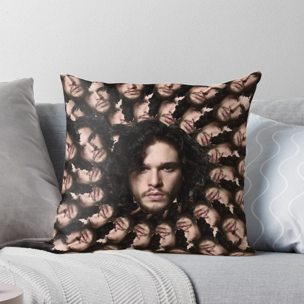 Fractal digital art pillow featuring the face of actor Kit Harington from the TV series Game of Thrones