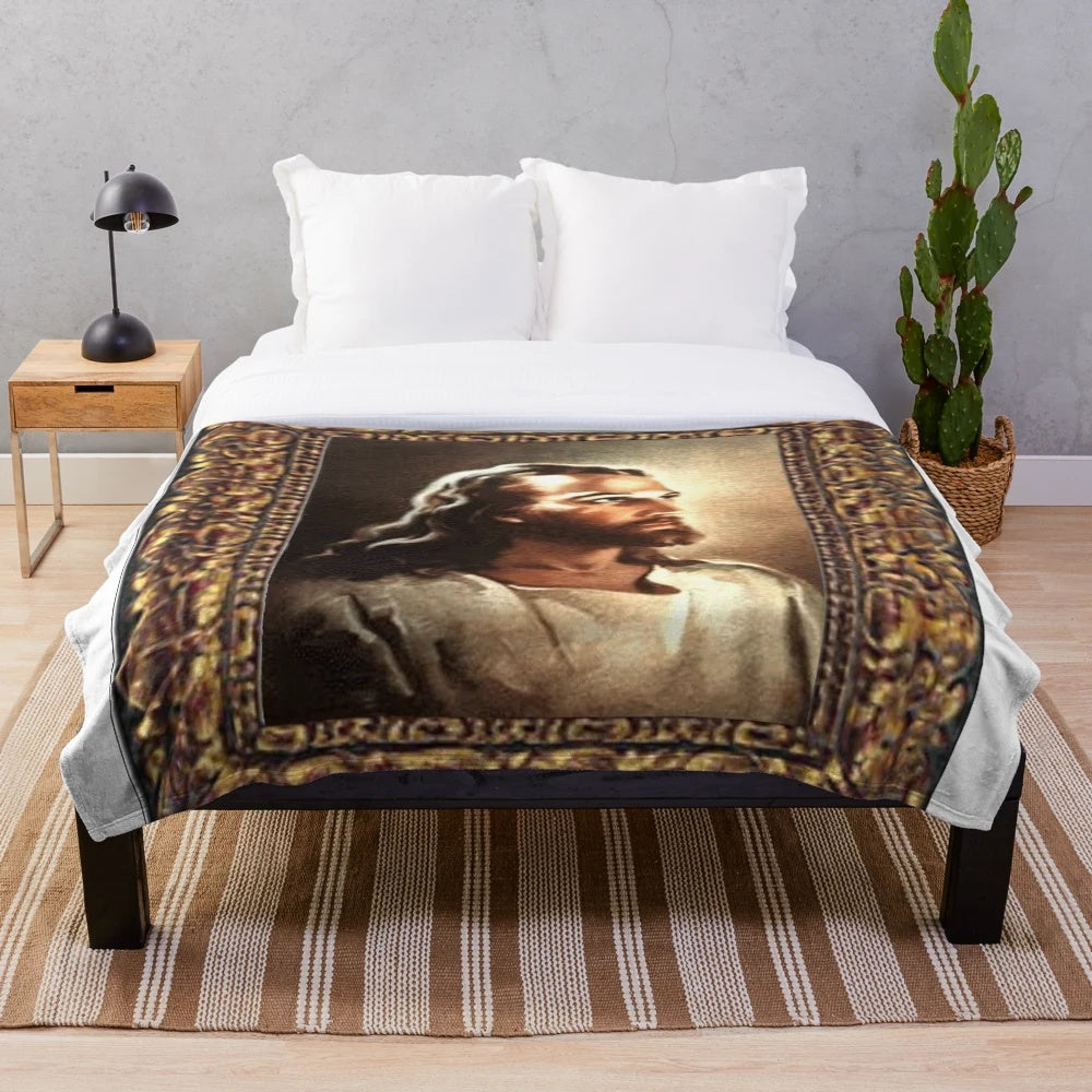 Framed Christian Inspired Plush Blanket featuring the Iconic Artwork of Warner Sallman