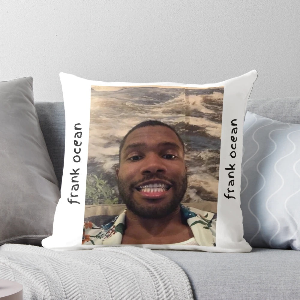 Soft, plush throw pillow featuring a stylish portrait of singer-songwriter Frank Ocean