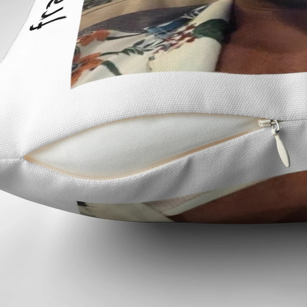 Soft, plush throw pillow featuring a stylish portrait of singer-songwriter Frank Ocean