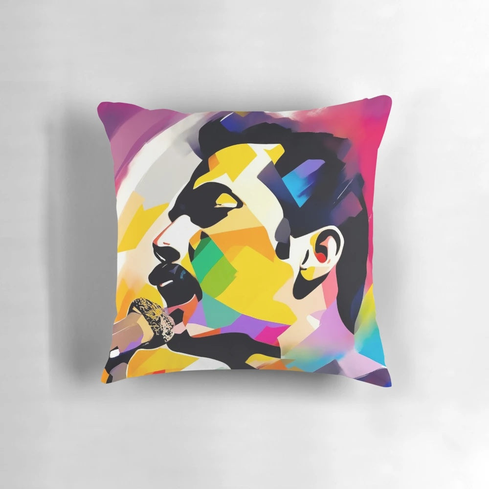 Freddie Mercury abstract polyart design on a queen band pillow