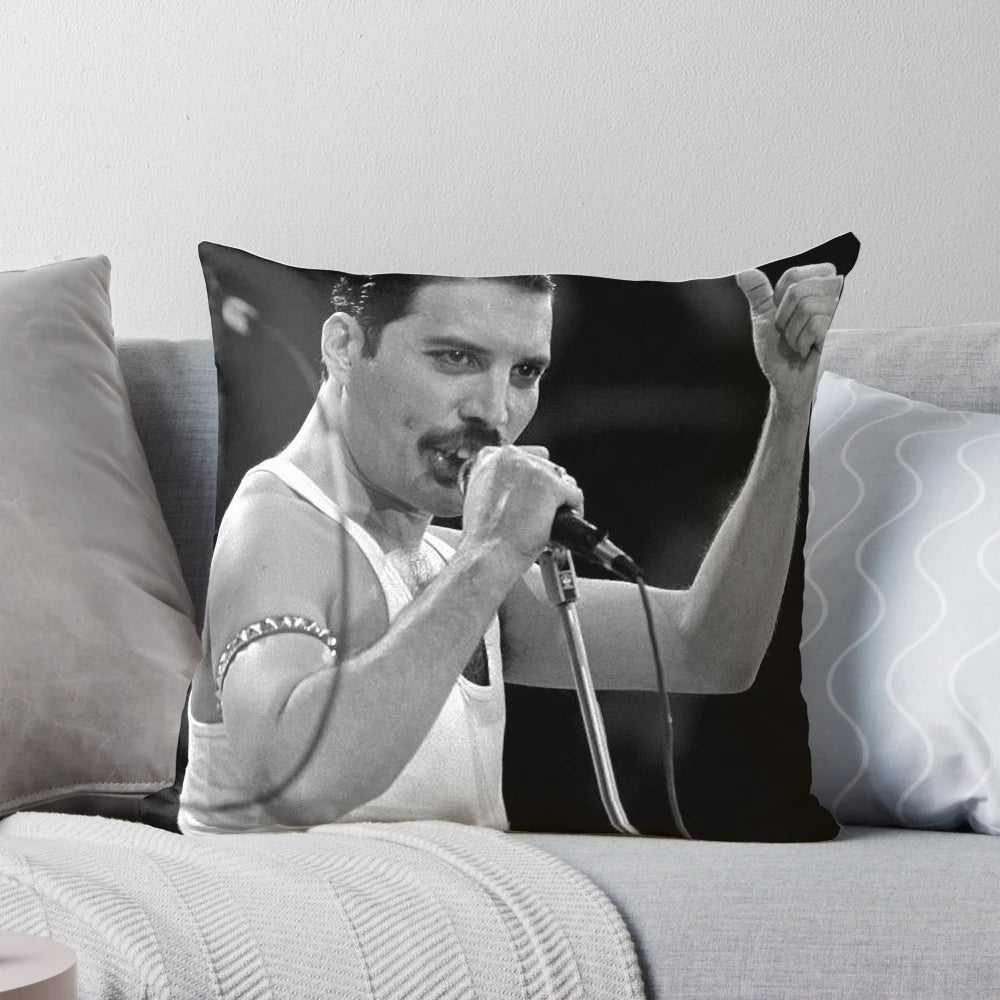 Freddy Mercury Pillow featuring a striking black and white portrait of the legendary Queen singer