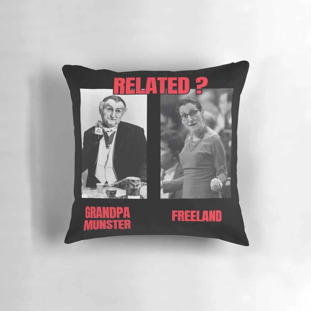 Freeland and Munster Pillow Pod with a playful design reflecting Canadian political and economic challenges
