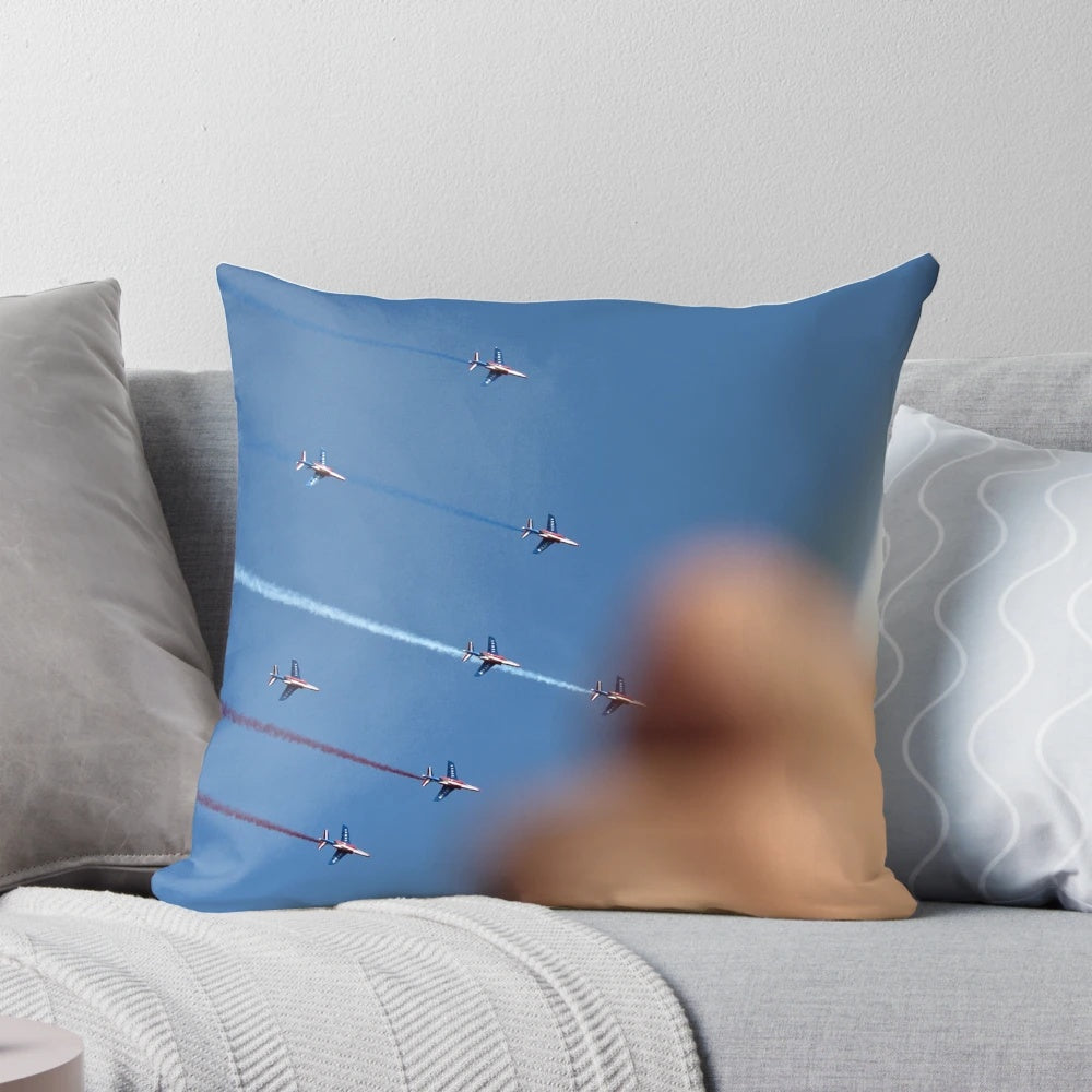 Patrouille de France French Air Force Alpha Jet acrobatic team pillow with smoke, flags, and aerobatics