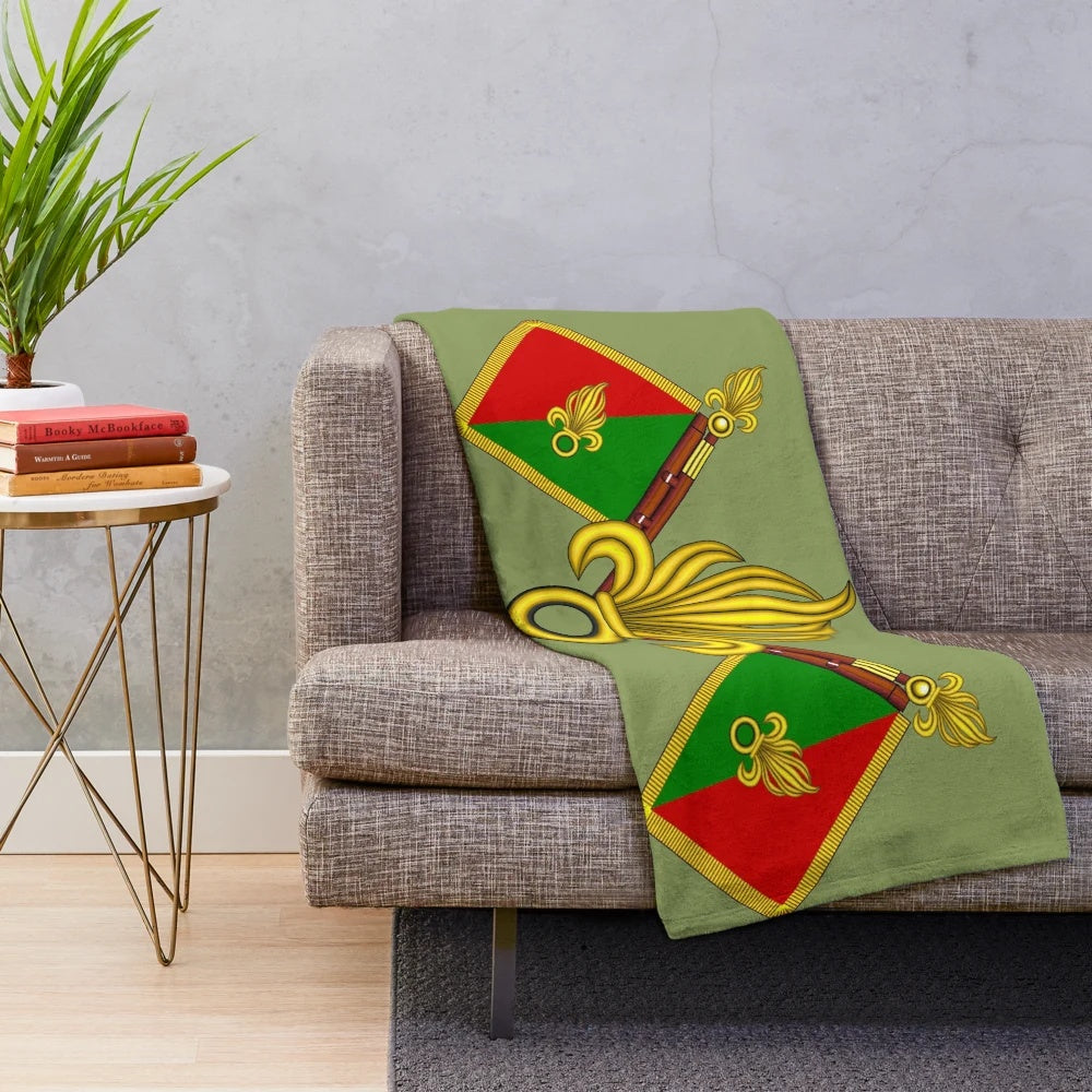 French Foreign Legion inspired plush blanket featuring fanion et grenades emblem