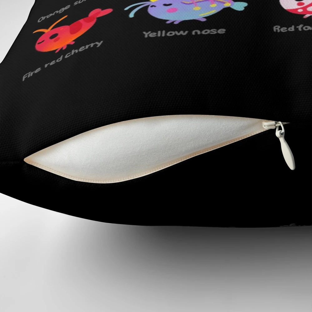 A decorative pillow featuring a colorful freshwater shrimp design, perfect for aquarium decor.