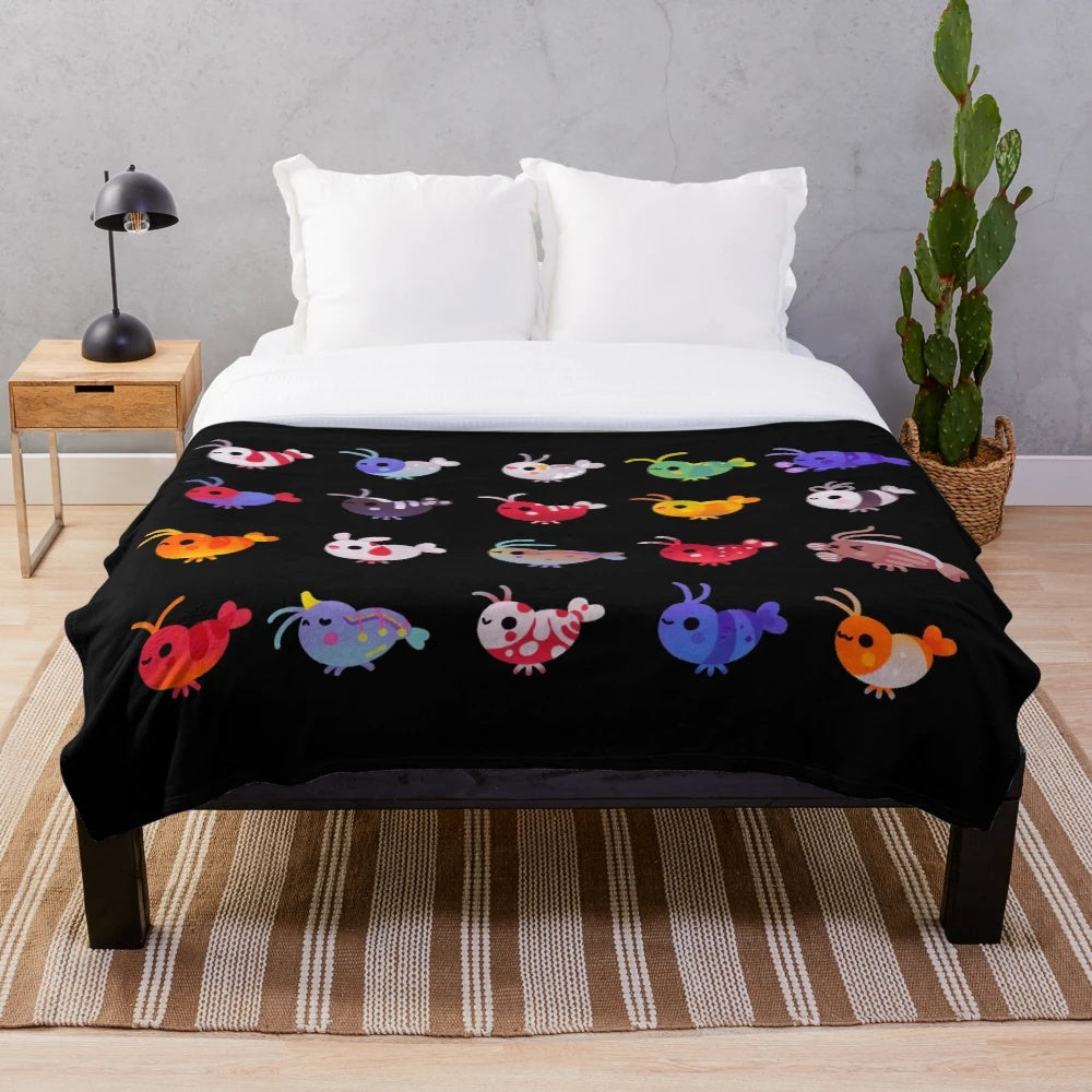 Soft and cozy plush blanket featuring a design of freshwater shrimp