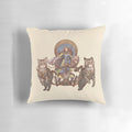 Decorative throw pillow depicting the Norse goddess Freya riding a chariot drawn by cats