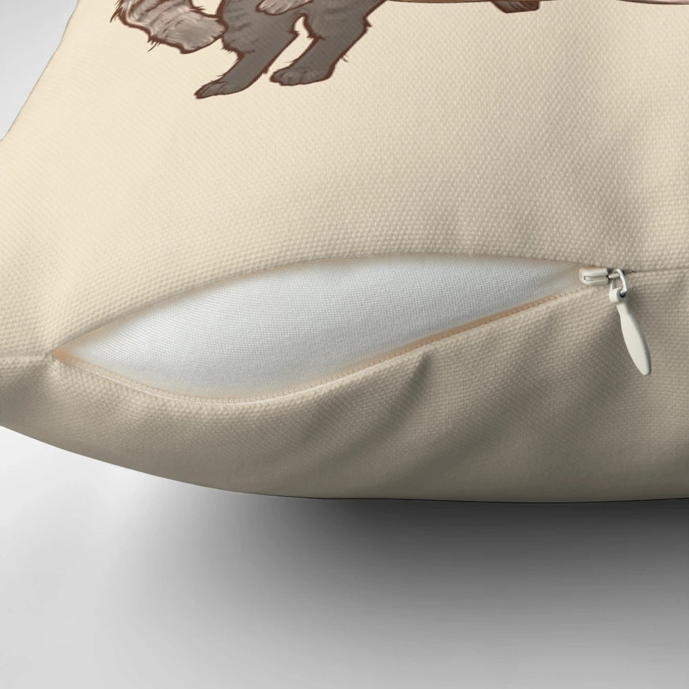 Decorative throw pillow depicting the Norse goddess Freya riding a chariot drawn by cats