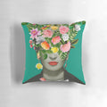 Frida Floral (Green) Decorative Pillow featuring a vibrant, floral design inspired by the iconic artist Frida Kahlo.