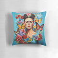 Colorful Frida Kahlo portrait printed on a decorative throw pillow