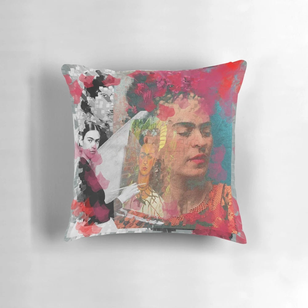 Frida Kahlo digital pop art portrait on a throw pillow