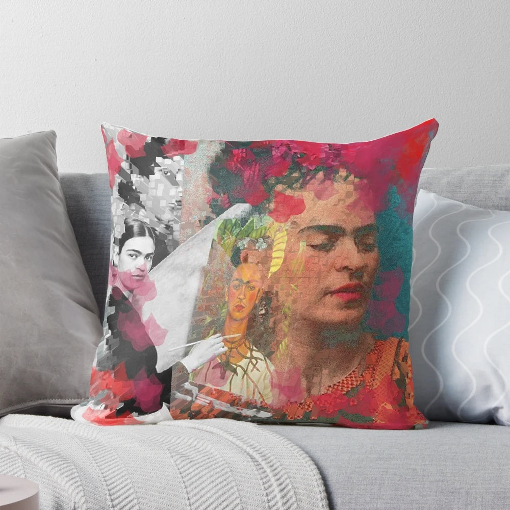 Frida Kahlo digital pop art portrait on a throw pillow