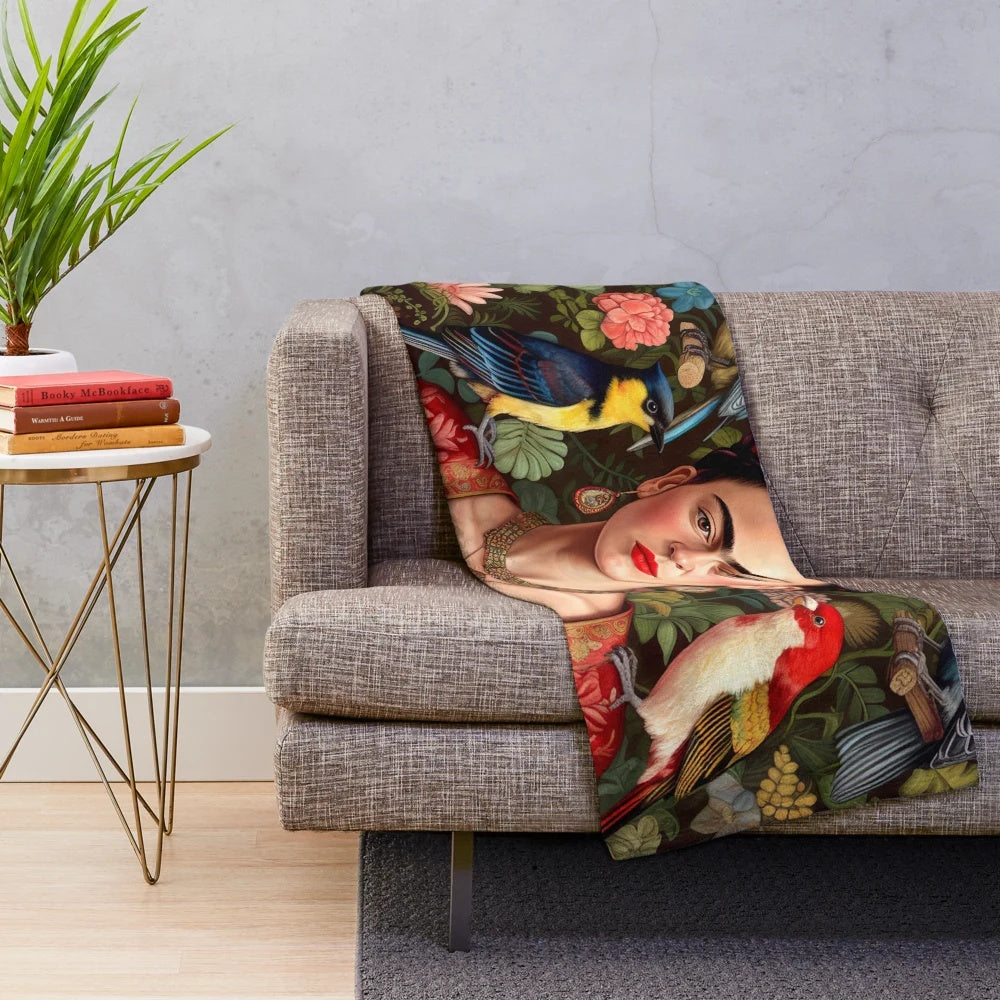 Frida Kahlo inspired 7" plush blanket featuring iconic portrait of the renowned Mexican artist