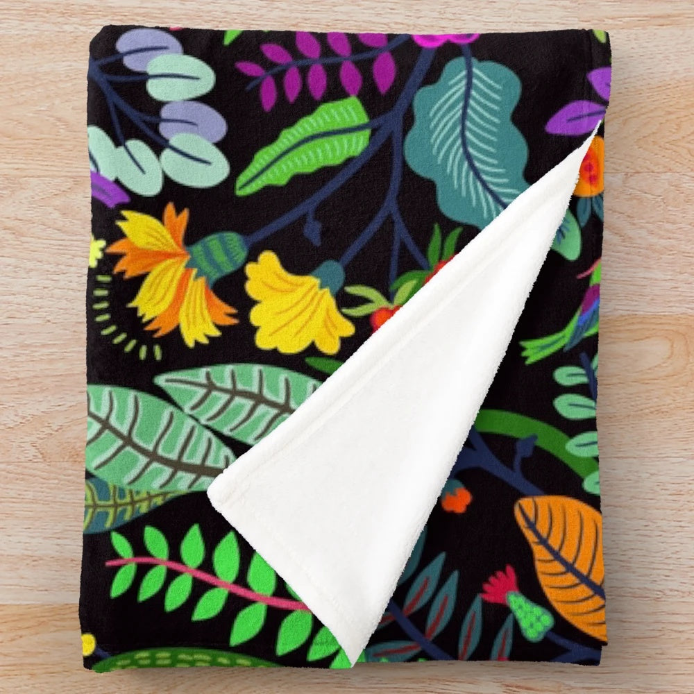 Frida Kahlo inspired plush blanket with vibrant floral pattern