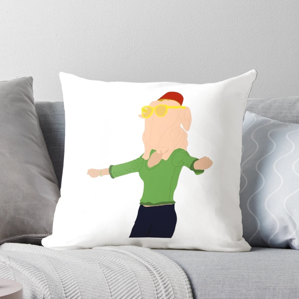 Soft, plush Friends TV show Thanksgiving pillow featuring the character Monica Geller and a turkey design.