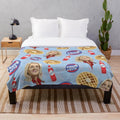 Friends, Waffles, and Work" themed plush blanket featuring beloved Parks and Recreation characters