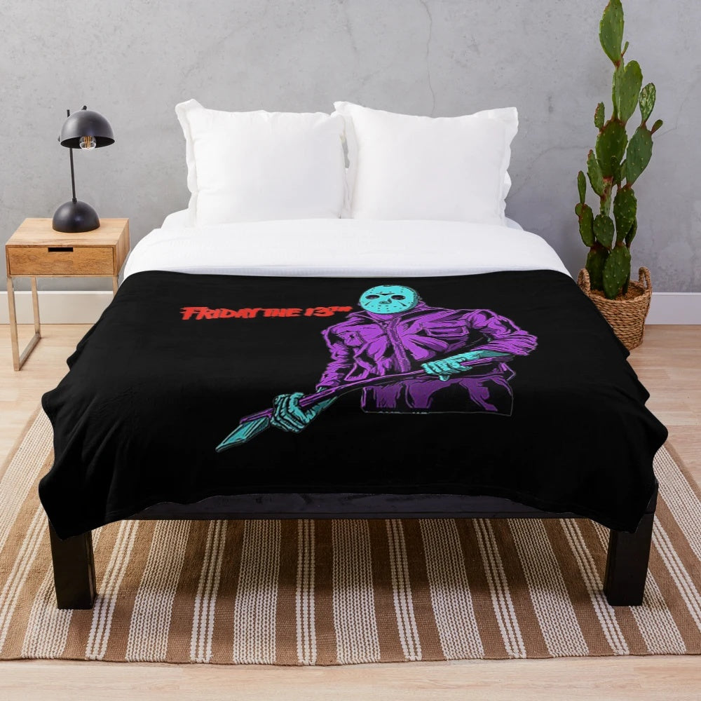 Plush blanket featuring a scary horror movie mask design