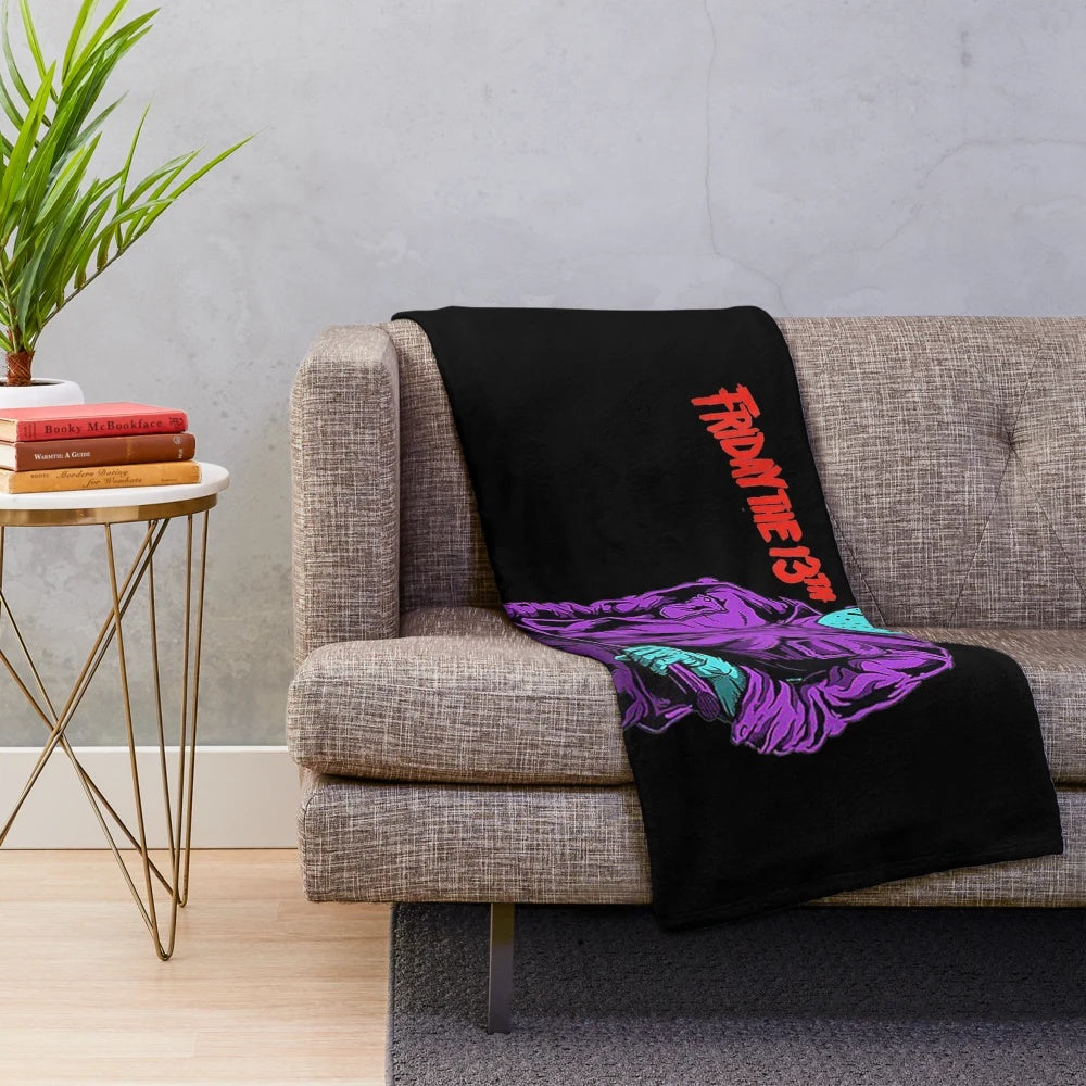 Plush blanket featuring a scary horror movie mask design