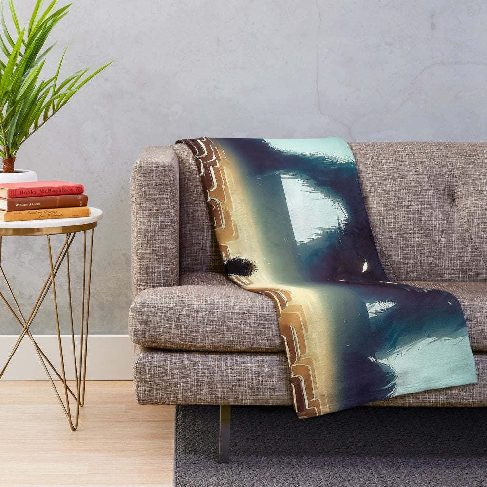 A plush blanket featuring a werewolf in a cinema hall, perfect for horror movie enthusiasts