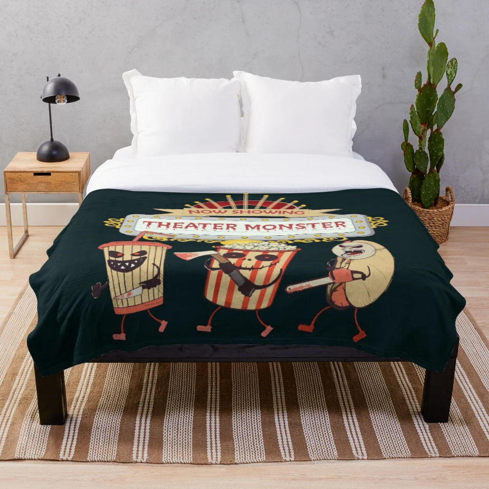 Plush blanket featuring a scary movie monster design