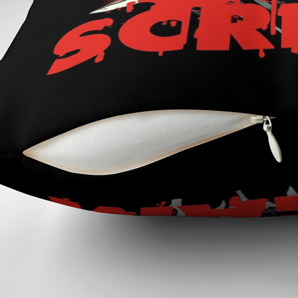 Scream movie-themed decorative pillow featuring the iconic mask