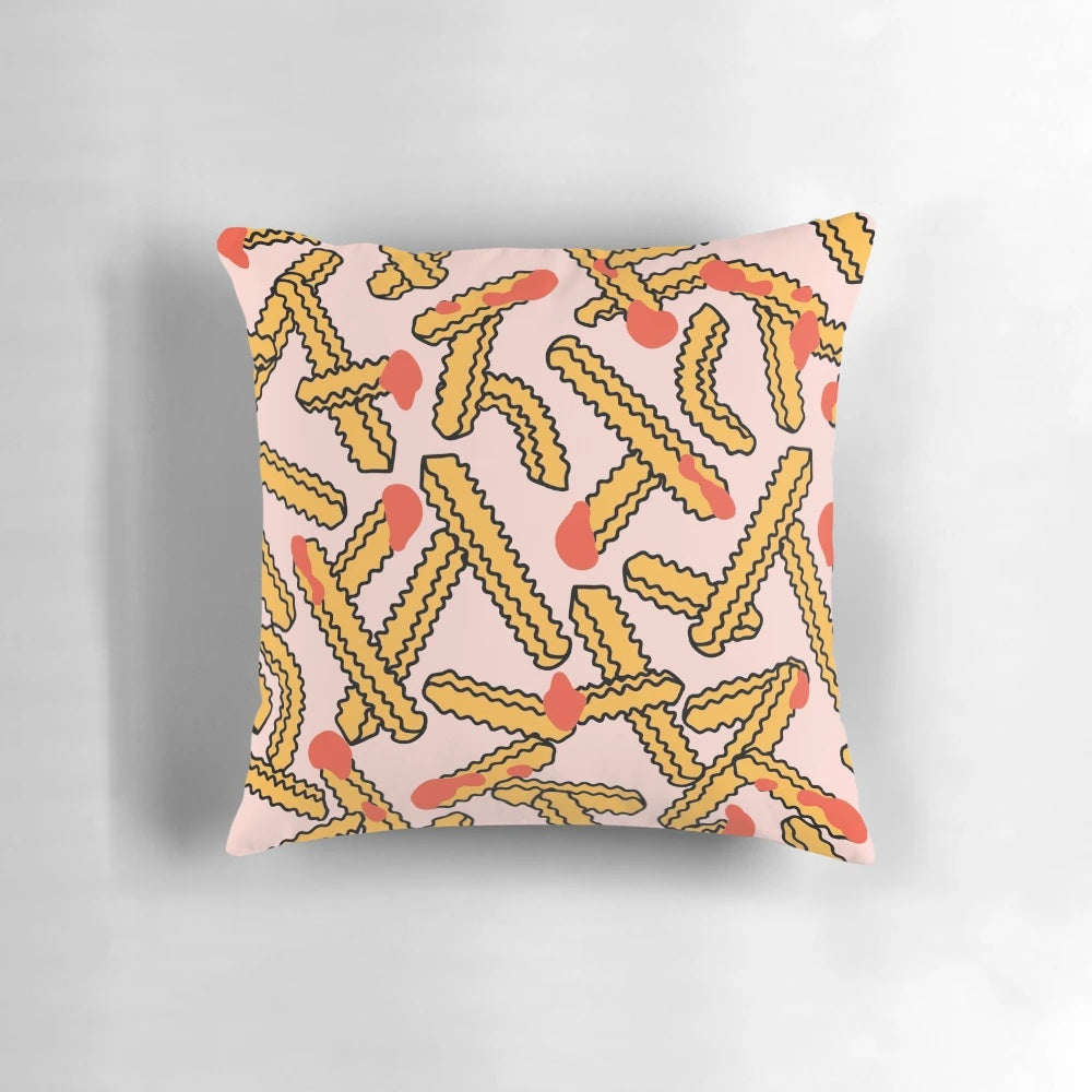 Friyay Pillow - A cozy, pattern-filled pillow featuring a french fry design for Friday and the weekend.