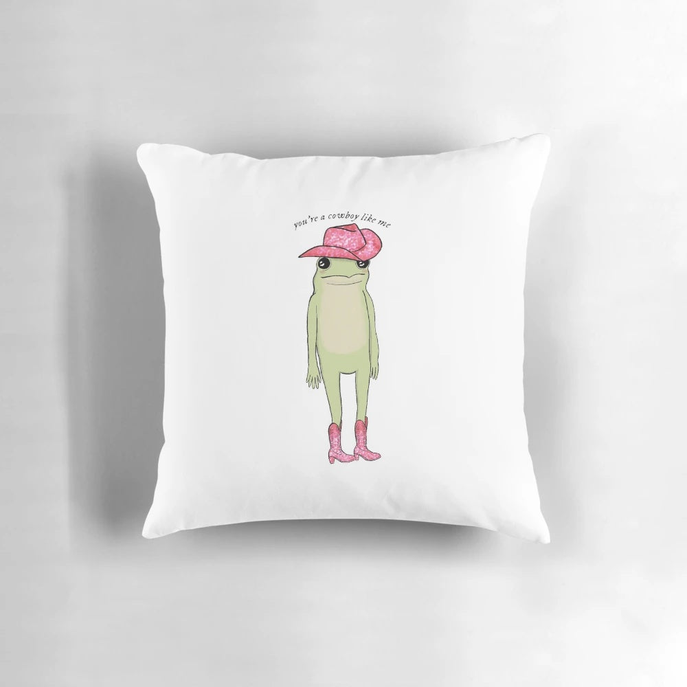 Frog wearing a pink glitter cowboy hat, inspired by Taylor Swift's "Evermore" album