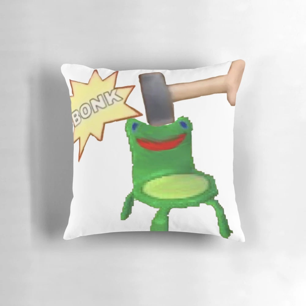 Soft, plush Froggy Chair Bonk Emoji pillow featuring a popular character from the Animal Crossing video game series.