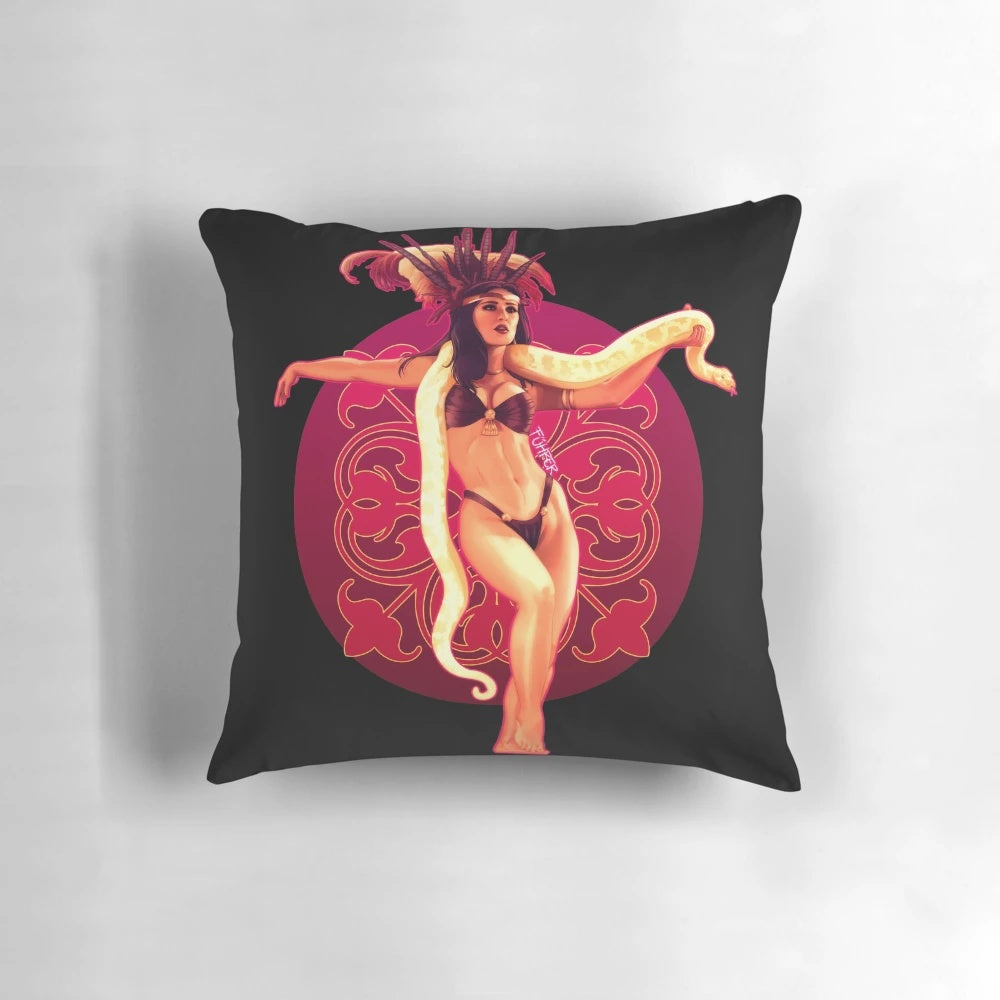 Horror movie-inspired "From Dusk Till Dawn" pillow featuring Salma Hayek and a snake