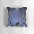 Frostar Midnight Pillow with a cozy, winter design featuring a black cat, snow, and moonlight.