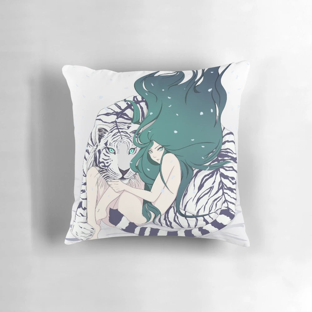 Frosty Goddess Pillow featuring a captivating white tiger anime/manga style design